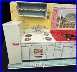 Vtg 1950's Louis Marx Toy Litho Pretty Maid Play Kitchen Set Accessories In Box