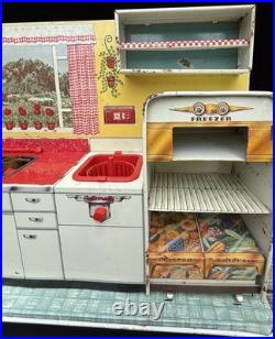 Vtg 1950's Louis Marx Toy Litho Pretty Maid Play Kitchen Set Accessories In Box
