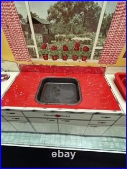 Vtg 1950's Louis Marx Toy Litho Pretty Maid Play Kitchen Set Accessories In Box Vtg 1950's Louis Marx Toy Litho Pretty Maid Play Kitchen Set Accessories In Box