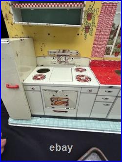 Vtg 1950's Louis Marx Toy Litho Pretty Maid Play Kitchen Set Accessories In Box Vtg 1950's Louis Marx Toy Litho Pretty Maid Play Kitchen Set Accessories In Box