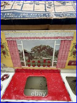 Vtg 1950's Louis Marx Toy Litho Pretty Maid Play Kitchen Set Accessories In Box Vtg 1950's Louis Marx Toy Litho Pretty Maid Play Kitchen Set Accessories In Box