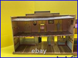 Vtg 1950s roy rodgers mineral city tin western town playset marx toys