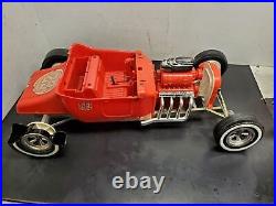 Vtg 1960'S MARX RARE 24 BIG RED HOT ROD Battery Operated T Bucket Toy Car