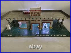 Vtg 50s 60s Marx Tin Litho Gas Station Service Center Playset Lights Up RARE