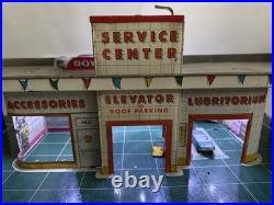 Vtg 50s 60s Marx Tin Litho Gas Station Service Center Playset Lights Up RARE