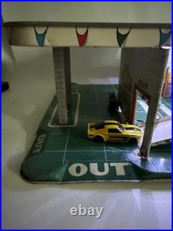Vtg 50s 60s Marx Tin Litho Gas Station Service Center Playset Lights Up RARE