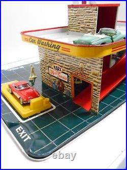 Vtg MARX Pressed-Metal Lithograph Gas/Service Station with Detailed Accessories B