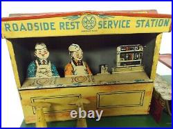Vtg MARX Pressed-Tin Lithograph Roadside Rest Service Gas Station with Liftca 30s
