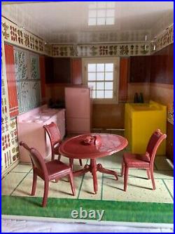 Vtg Marx Doll House Tin Litho Metal 2 Story Colonial With Furniture & Figures