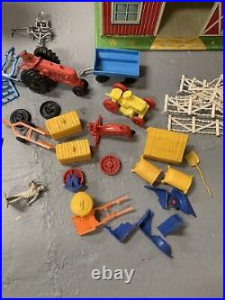 Vtg Marx Happi Time Farm Play Set Toys Barn Silo Huge Lot Animals Tractor IL10