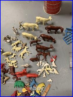 Vtg Marx Happi Time Farm Play Set Toys Barn Silo Huge Lot Animals Tractor IL10