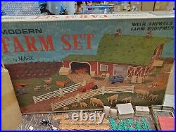 Vtg Marx Modern Tin Farm Set Barn Animals Tractor Farm Equipment #3931 Collectib